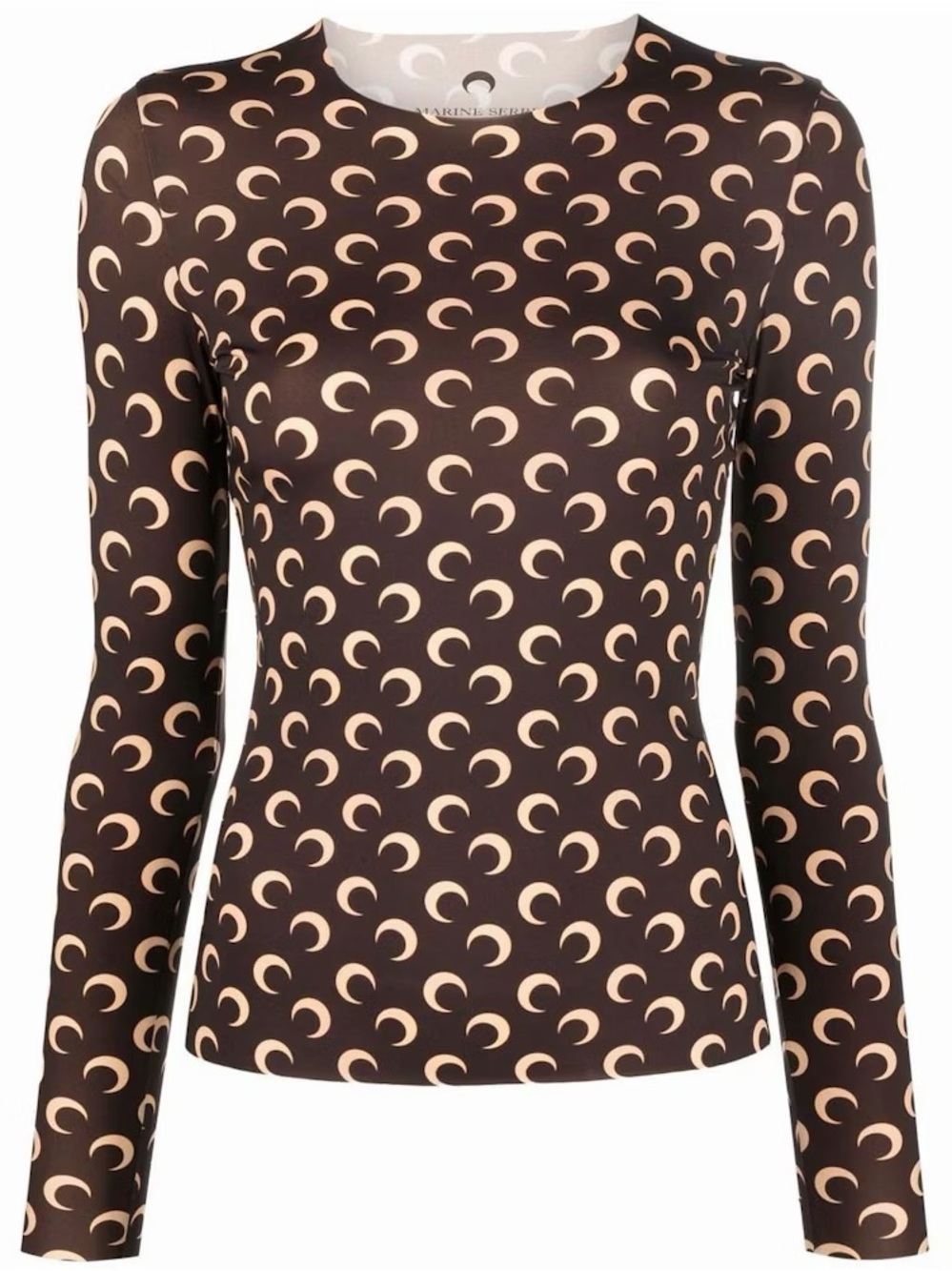 Marine Serre Brown Long Sleeve Crescent-Print Top